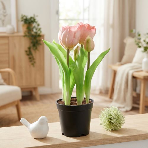Artificial flowers in pot Artificial tulips pink yellow 22.5cm | Floristik24.co.uk