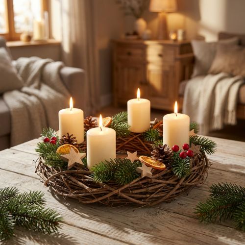 Natural wreath, elm branches, cones, decorative wreath, door wreath, table wreath, Ø35cm H8cm | Floristik24.co.uk