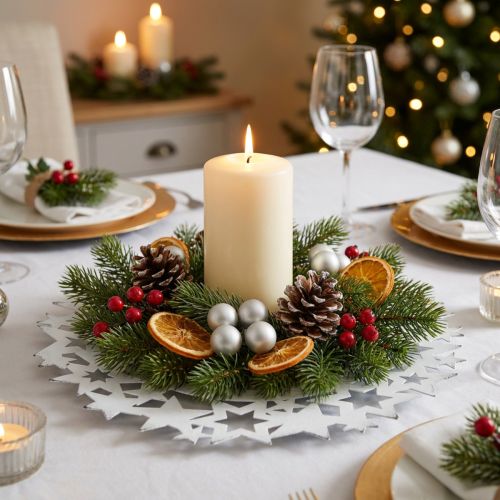Christmas plate metal decorative plate with stars white Ø34cm | Floristik24.co.uk