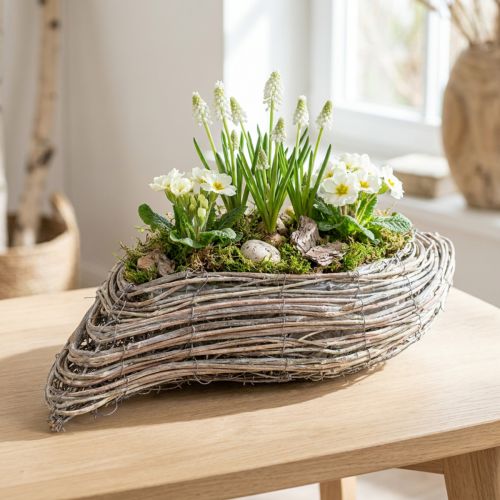 Planting boat plant wave rattan natural white 45x16cm | Floristik24.co.uk