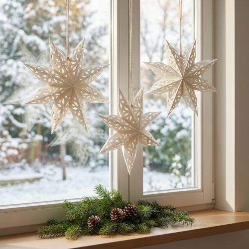 Star Snowflake Decorative Hangers White Paper Ø20cm Set of 6 | Floristik24.co.uk