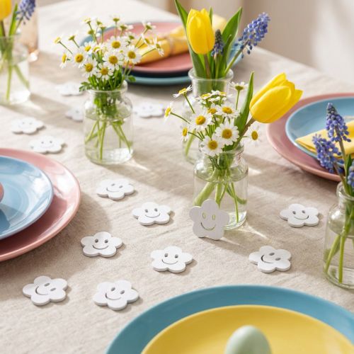 Wooden flower with face white 2.5cm 48 pcs | Floristik24.co.uk