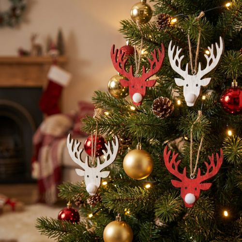 Reindeer hanger red, white 6.5cm x 7.5cm 8pcs | Floristik24.co.uk