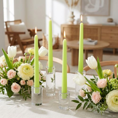 Taper Candles 250/23 Light Green 12 Pcs. | Floristik24.co.uk