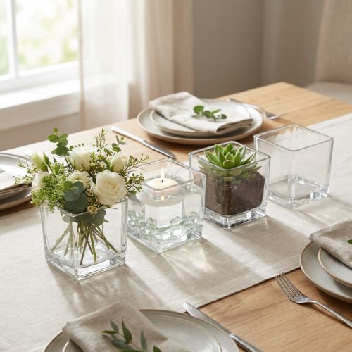 Clear Glass Cube Planters 12cm x 12cm x 12cm Set of 6 | Floristik24.co.uk