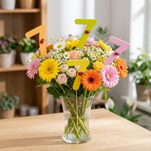 Anniversary number "7" on stick Colorful number plugs 7.5cm 16 pcs | Floristik24.co.uk