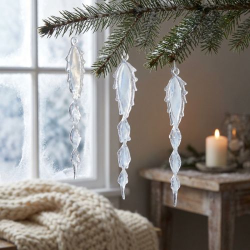 Decorative icicles winter decoration for hanging clear white 23m 4pcs | Floristik24.co.uk