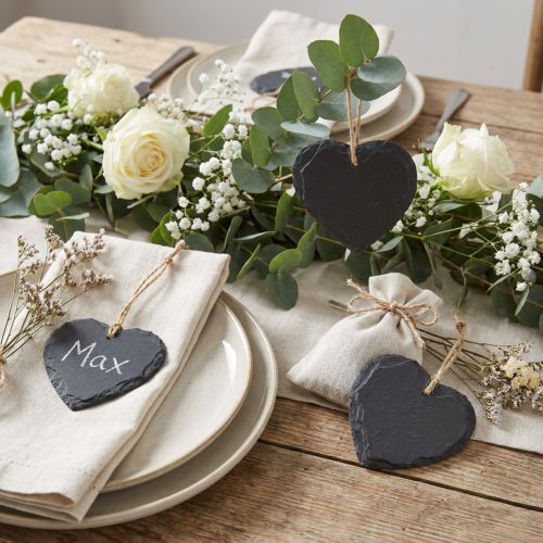 Slate board small heart for hanging black 7.5cm 6pcs | Floristik24.co.uk