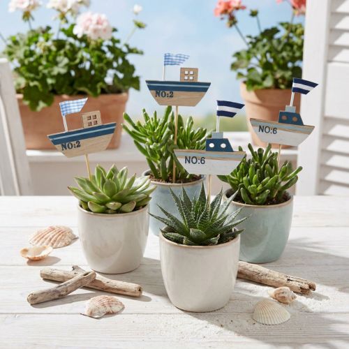 Decorative plug ship wood white blue natural 8cm H37cm 24 pcs | Floristik24.co.uk