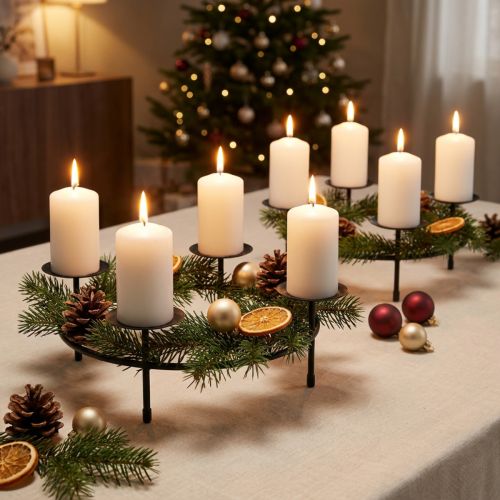 Candlestick for 4 candles black metal table decoration Ø23.5cm 2pcs | Floristik24.co.uk