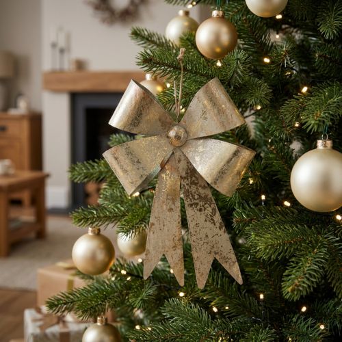 Bow to hang, Christmas tree decorations, golden metal decoration, antique look H23cm W16cm | Floristik24.co.uk