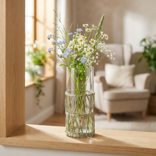 Glass vase cylinder braided grasses decorative vase Ø8cm H21.5cm | Floristik24.co.uk