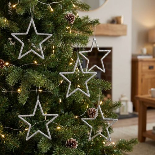 Christmas decoration star pendants, silver glitter, 12cm, 12 pieces, Christmas tree decoration, Christmas tree ornaments | Floristik24.co.uk