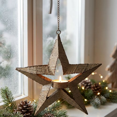 Tea light holder metal poinsettia decoration beige 22.5cm | Floristik24.co.uk