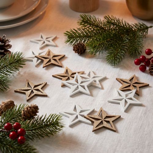 Wooden stars decoration confetti Christmas white/natural 3.5cm 48 pcs | Floristik24.co.uk