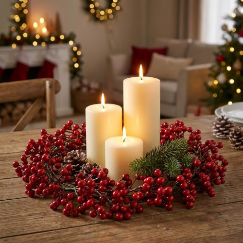Berry Wreath Red Artificial Plants Red Christmas Ø35cm | Floristik24.co.uk