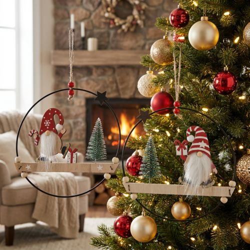 Decorative Ring Metal Gnome Decoration Hanger Christmas Ø21.5cm 2 Pcs | Floristik24.co.uk