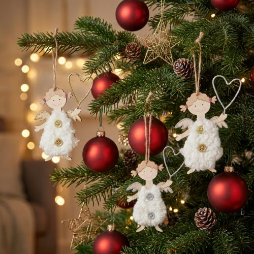 Christmas angel with heart Christmas tree decoration wood 14.5cm 8 pcs | Floristik24.co.uk
