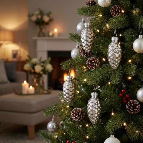Christmas cones glass cones glass decoration silver H6.5cm 10 pcs | Floristik24.co.uk