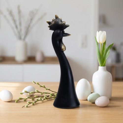 Easter decoration chicken decoration rooster black gold Ø9cm H29cm | Floristik24.co.uk