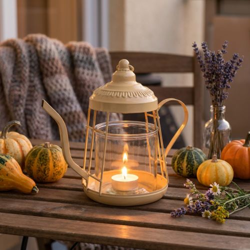 Tealight holder glass lantern teapot orange Ø15cm H26cm | Floristik24.co.uk
