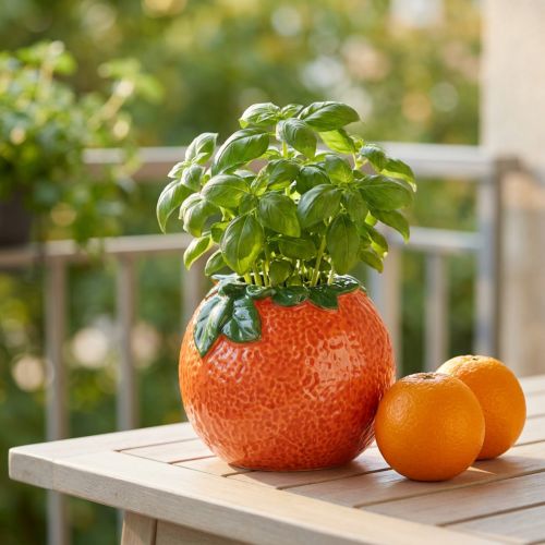 Mediterranean decoration orange vase flowerpot ceramic Ø9cm | Floristik24.co.uk