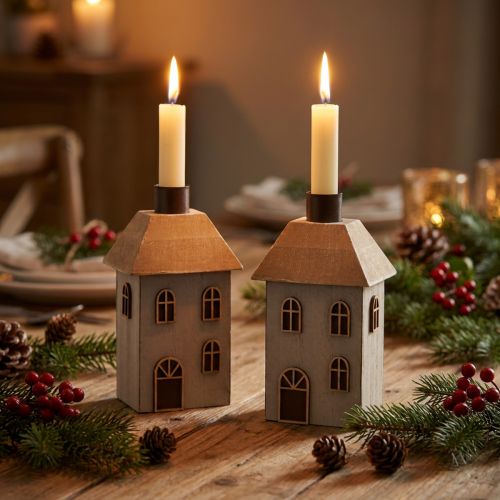 Christmas candle holder for taper candles, 14.5cm, 2 pieces | Floristik24.co.uk