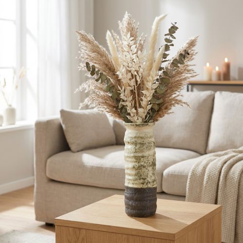 Ceramic vase for dried flowers, cream, grey-green, H34cm | Floristik24.co.uk