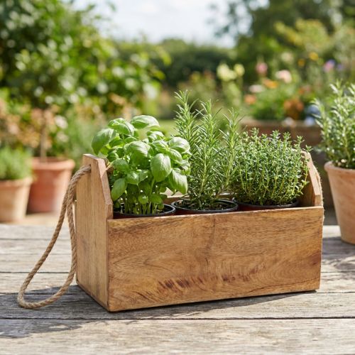 Planter natural wood jute with handle 35x16x21.5cm | Floristik24.co.uk