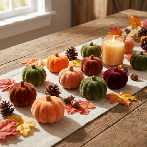 Mini pumpkin decoration flocked scatter decoration 6 colors Ø4cm 24 pcs | Floristik24.co.uk