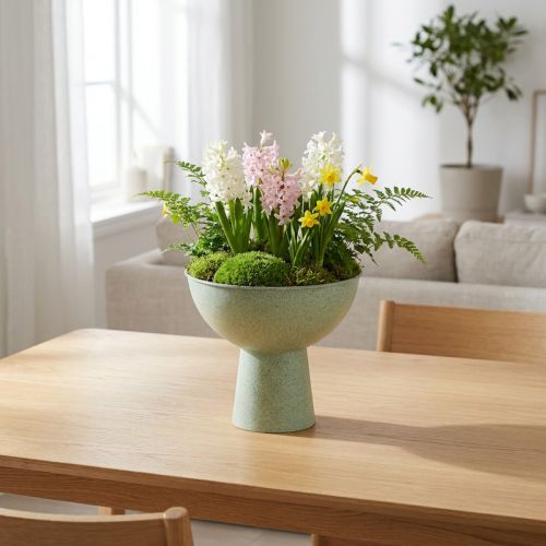 Metal Plant Bowl with Stand, 25cm, Green Granite Look | Floristik24.co.uk
