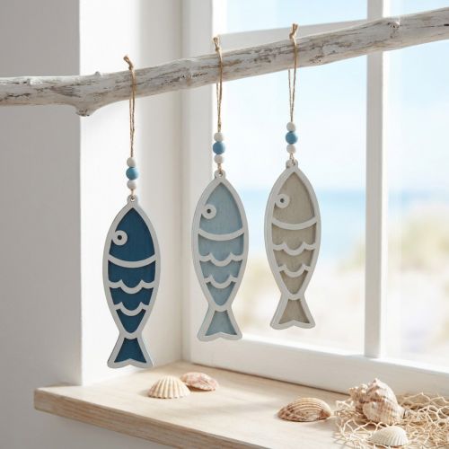 Decorative hanger fish wood hanging decoration maritime blue 12cm 9 pieces | Floristik24.co.uk