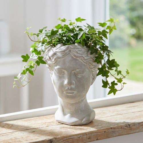 Plant Pot Woman's Head Decorative Planter White Washed 15×16×21cm | Floristik24.co.uk
