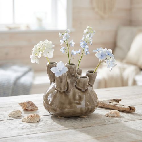 Maritime Ceramic Vase Coral Look Brown Ø11.5cm H10cm | Floristik24.co.uk