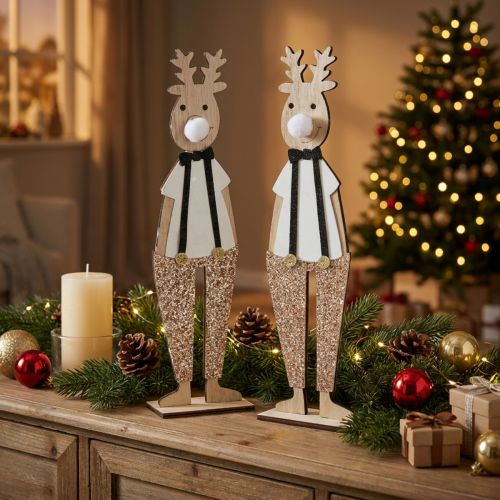 Reindeer wooden decoration figure Christmas to put 12×6.5cm H45cm 2pcs | Floristik24.co.uk