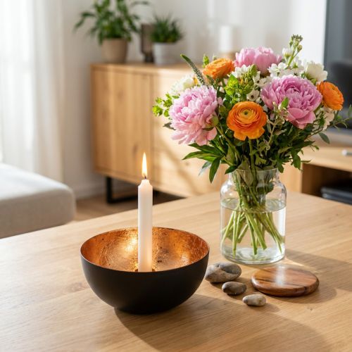 Black and bronze candle holder, taper candle holder, Ø13cm H6cm | Floristik24.co.uk