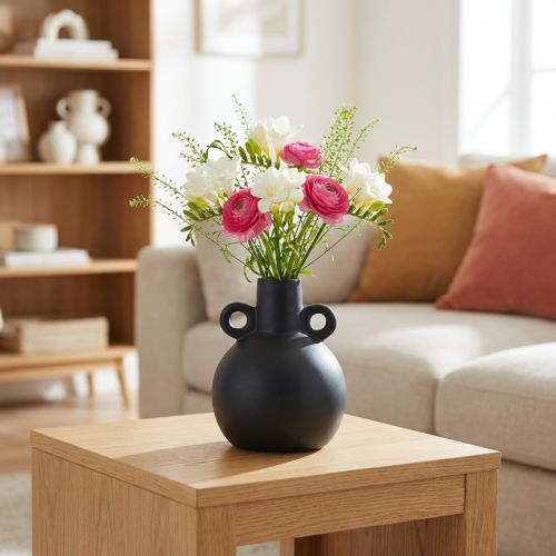 Ceramic vase mini vase black handle ceramic Ø8.5cm H12cm | Floristik24.co.uk