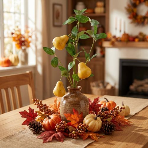 Artificial decorative pear branch, yellow, 75cm, fruit branch, artificial flower decoration | Floristik24.co.uk