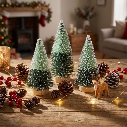 Mini artificial Christmas tree with snow Ø5cm H10cm 6 pcs | Floristik24.co.uk