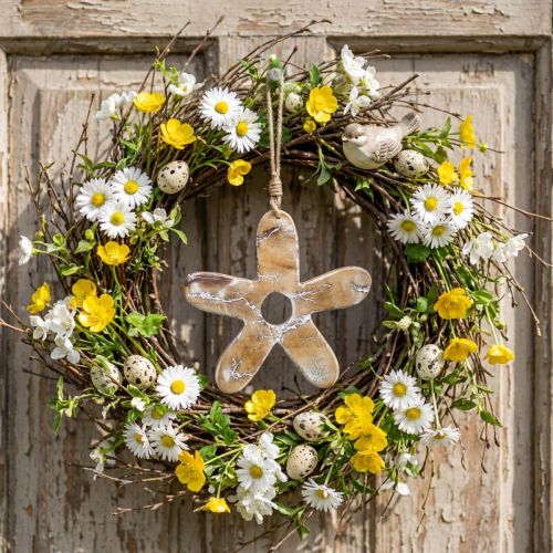 Flower to hang, wooden decoration with pattern, spring decoration natural, white H19.5cm | Floristik24.co.uk