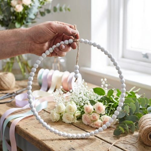 White pearl decorative wreath Ø28cm 4-piece set - Versatile hanging decoration for spring, wedding & vintage decorations | Floristik24.co.uk