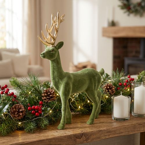Decorative deer decorative figure decorative reindeer flocked green H37cm | Floristik24.co.uk