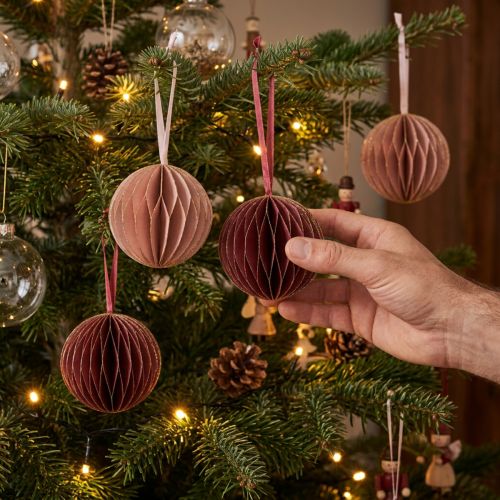 Honeycomb balls Christmas bordeaux pink Ø8cm 4pcs | Floristik24.co.uk