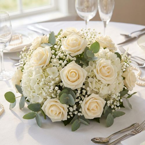 Cream Foam Rose Ø3.5cm with Wire Stem, Set of 48 | Floristik24.co.uk