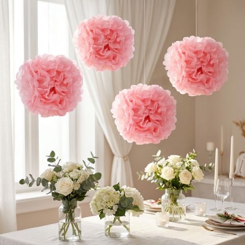 Paper Pom-pom Light Pink Ø30cm 5pcs | Floristik24.co.uk