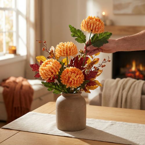 Artificial Flower Chrysanthemum Orange Ø7cm 18cm 4pcs | Floristik24.co.uk