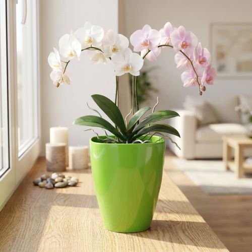 Orchid pot glossy Ø12.5cm lime 1 pc | Floristik24.co.uk