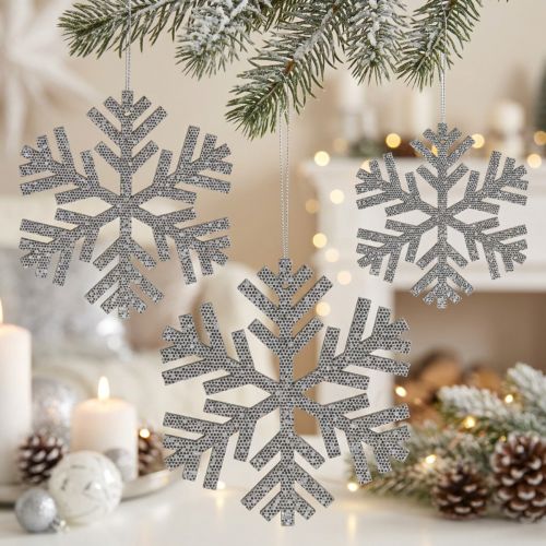 Snowflake Silver for hanging Ø8cm - Ø12cm 9 pcs | Floristik24.co.uk
