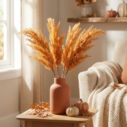 Artificial Orange Pampas Grass 35cm, Pack of 4mp | Floristik24.co.uk