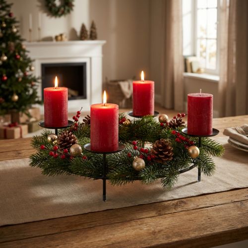 Candlestick for 4 candles Black metal candle holder Ø28.5cm 2pcs | Floristik24.co.uk